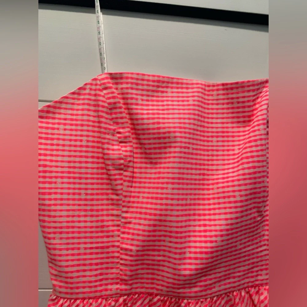 Lilly Pulitzer, size 8 hot pink gingham pencil dress, with cute ruffle detail. - Picture 4 of 12
